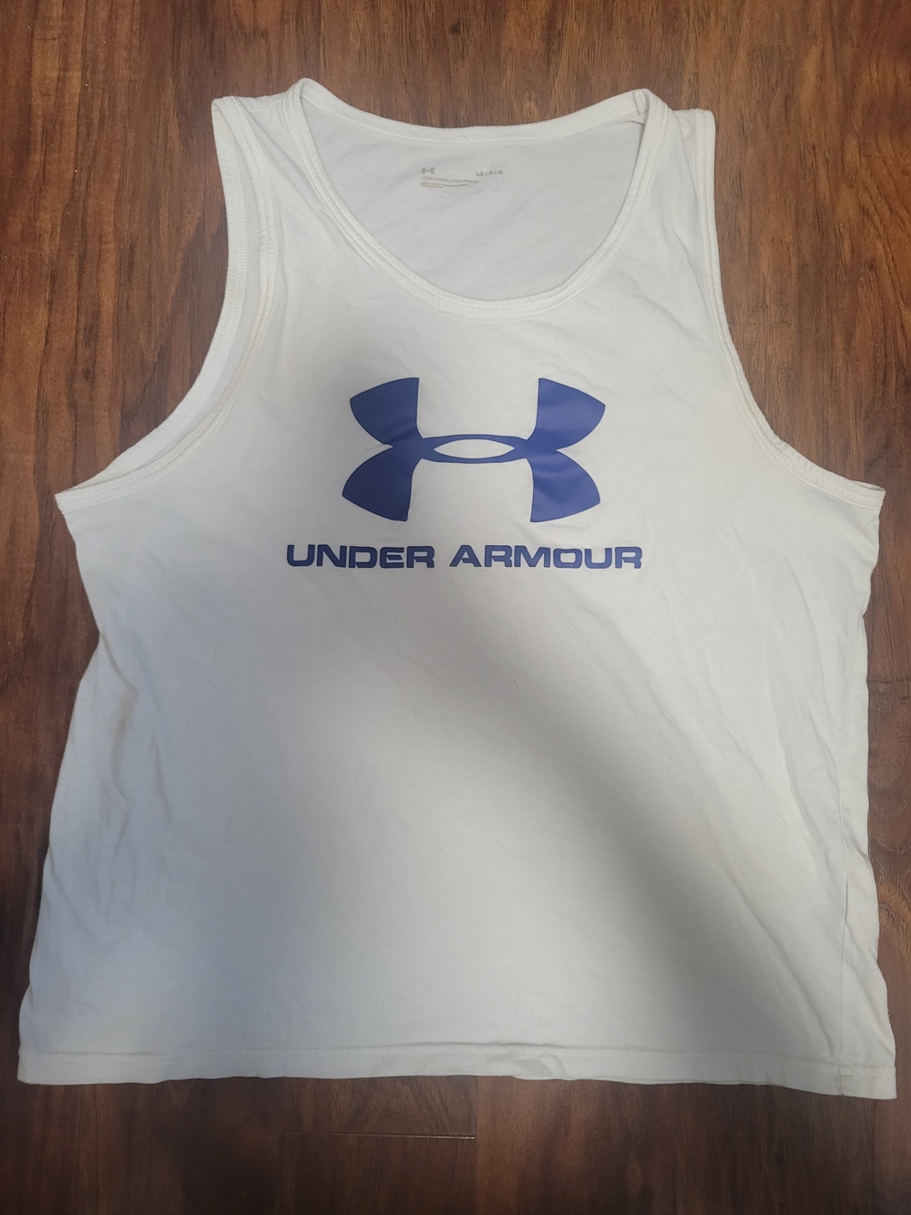 Under Armour Men’s White Tank Top with Blue Logo